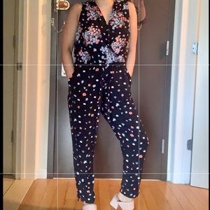 Flower Printed Elastic Banded Jumpsuit
